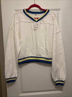 Free People Ivory Sweatshirt with Blue and Yellow Trim